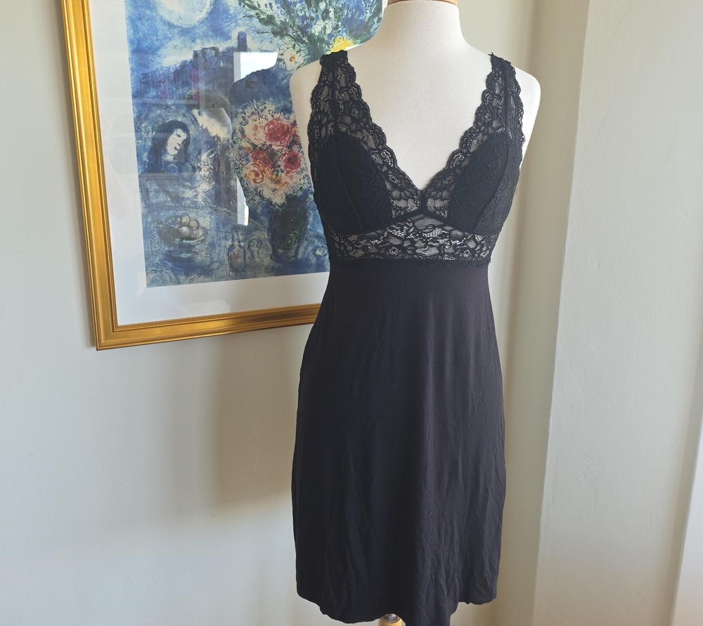 Black Lace V-Neck Chemise Nightdress